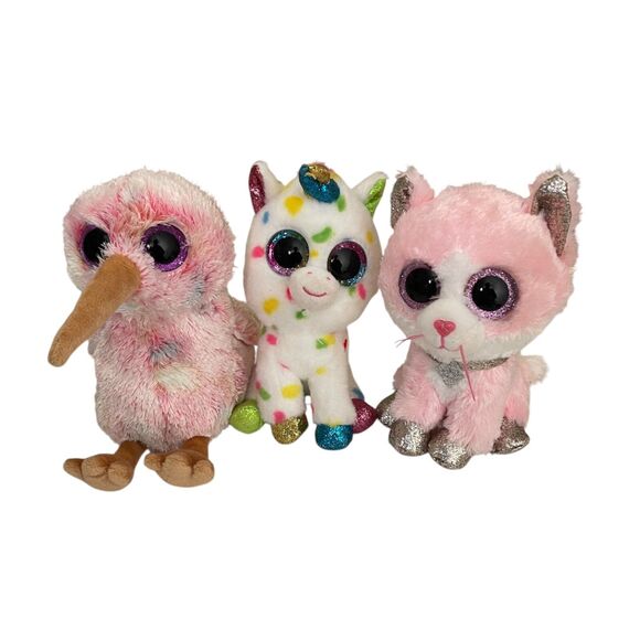 TY Beanie Boos Lot of 3 Stuffed Bean Bag Plush Kiwi Fiona Harmonie - Picture 1 of 16